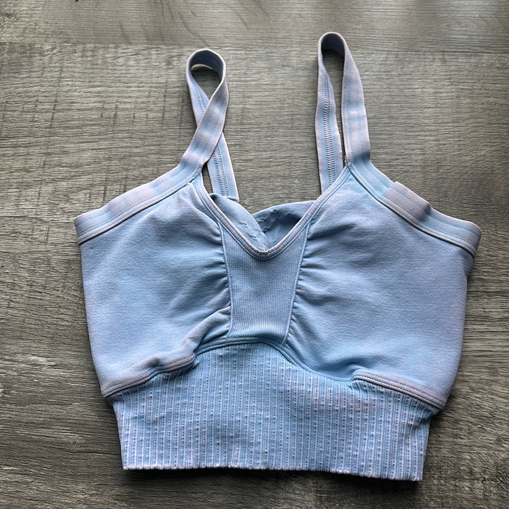 NWOT Free People Good Karma Scoop Neck bra and Shorts in Faded Periwinkle - Picture 6 of 11